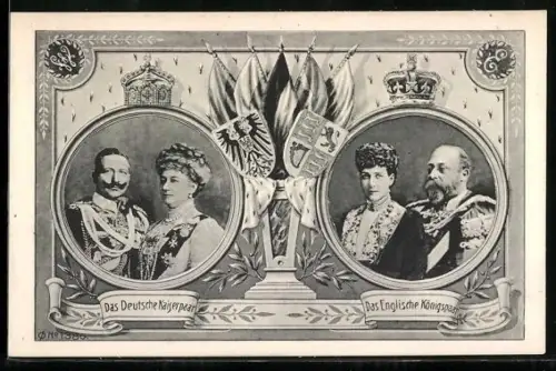 AK Bildnis Kaiser Wilhelm II. mit Gemahlin und das englische Königspaar
