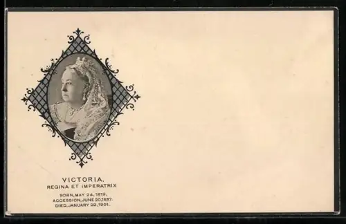 Präge-AK Victoria, Regina et Imperatrix, Portrait, Trauerkarte