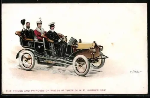 AK The Prince and Princess of Wales in their 24 HP Humber Car