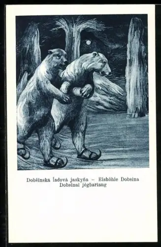 AK Eishöhle Dobsina, Zwei Bären laufen Arm und Arm durch die Nacht