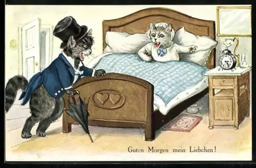 AK Betrunkener Kater kehrt zu seiner empörten Frau heim