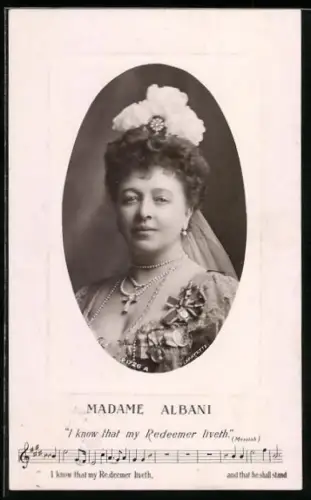 AK Schauspielerin Madame Albani mit Kreuzkette