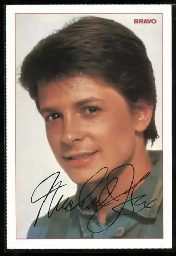 AK Schauspieler Michael J. Fox mit Föhnfrisur, Autogramm