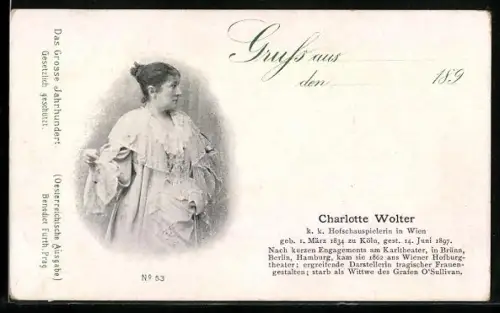 AK Schauspielerin Charlotte Wolter in Rüschenkleid