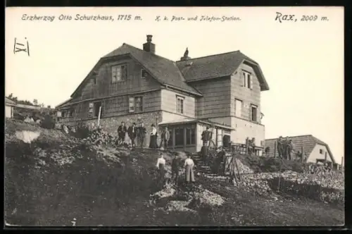 AK Erzherzog Otto Schutzhaus /Rax, K. k. Post- und Telefon-Station
