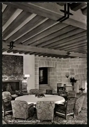 AK Kehlsteinhaus, Innenraum mit rundem Tisch vor 1945