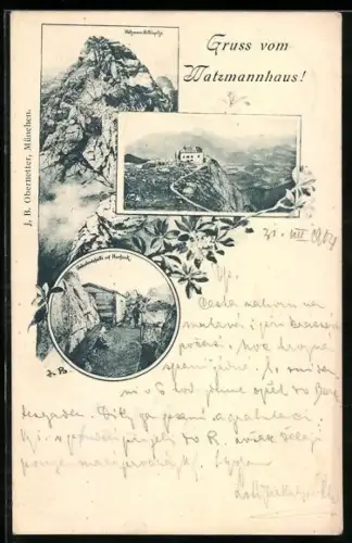 AK Watzmannhaus, Blick zur der Watzmann-Mittelspitze