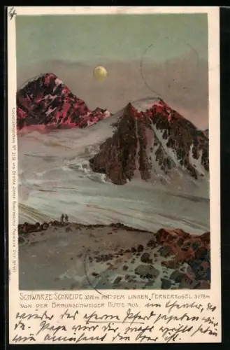 Lithographie Sölden, Schwarze Schneide mit dem linken Fernerkogel
