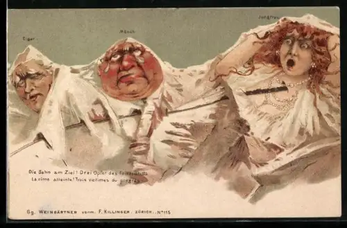 AK Weingartner vorm. Killinger Nr. 115, Vermenschlichte Berge Eiger, Mönch und Jungfrau, Berggesichter