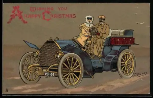 Künstler-AK sign. T. Bianco: Junges Paar im Auto unterwegs