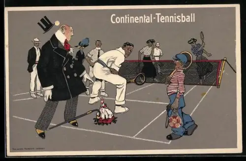 AK Paare beim Tennis-Doppel, Reklame für Continental-Tennisball