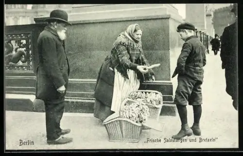 AK Berlin, Händlerin verkauft frische Salzstangen und Bretzeln