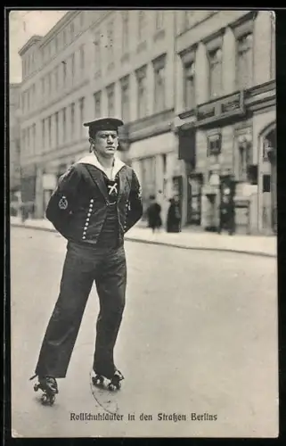 AK Berlin, Rollschuhläufer auf der Strasse