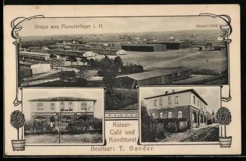 AK Munsterlager i. H., Kaiser-Café, Bes. T. Sander, Teilansicht des Lagers