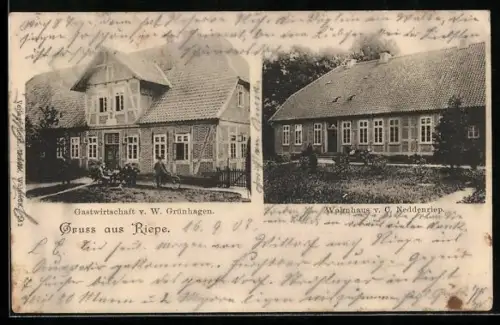 AK Riepe, Gasthaus von W. Grünhagen und Wohnhaus von C. Neddenriep