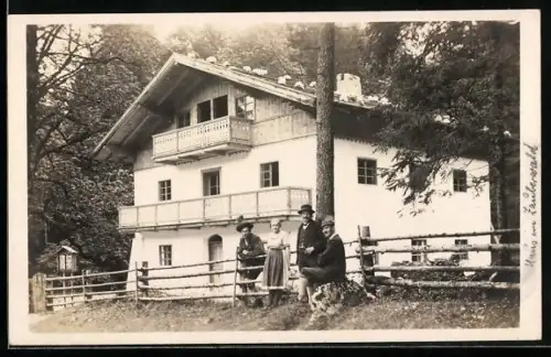 Foto-AK Ramsau /Obb., Gasthof im Zauberwald mit Gästen