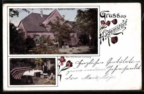 AK Hademstorf, Gasthaus von H. Peters mit Gästebereich