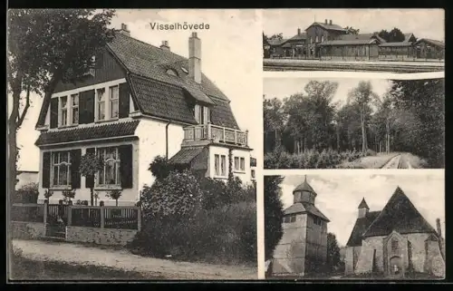 AK Visselhövede, Verschiedene Ortspartien, Kirche und Villa