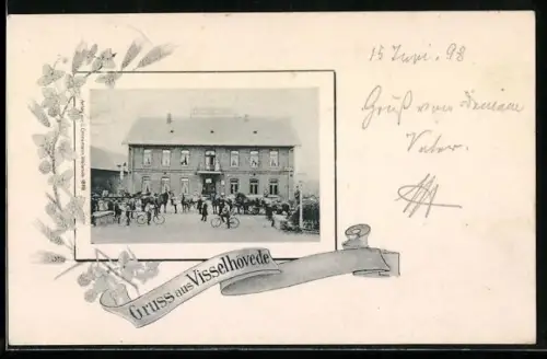 AK Visselhövede, Carstens Hotel, Radfahrer und Kutschen