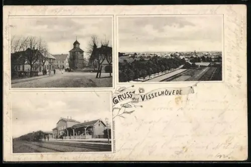 AK Visselhövede, Gesamtansicht, Strassenpartie und Bahnhof