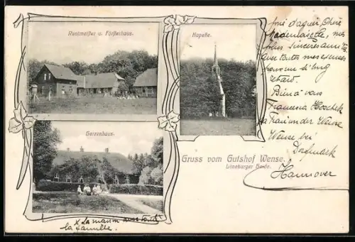 AK Wense /Lüneburger Heide, Rentmeister und Försterhaus, Kapelle und Herrenhaus