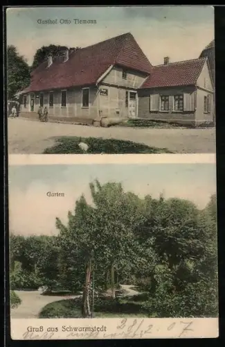 AK Schwarmstedt, Gasthof Otto Tiemann, Blick in den Garten