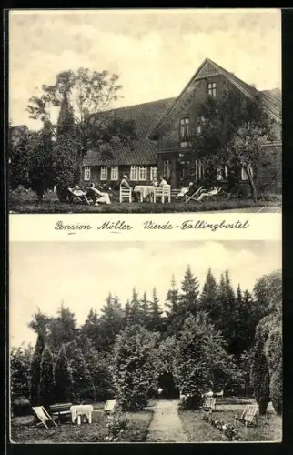 AK Vierde-Fallingbostel, Hotel-Pension Möller, Gartenpartie