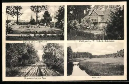 AK Reiningen bei Wietzendorf, Gasthof Waldpension W. Ohlhoff, Garten und Liegewiese, Hermannsburger Weg