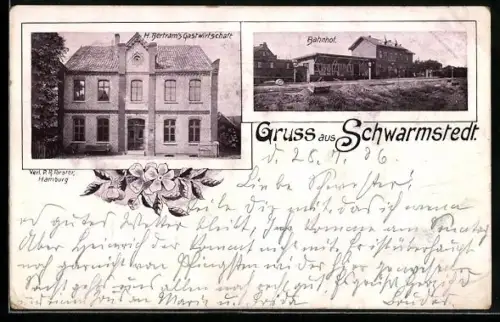 AK Schwarmstedt, Bahnhof, Gasthaus von H. Bertram