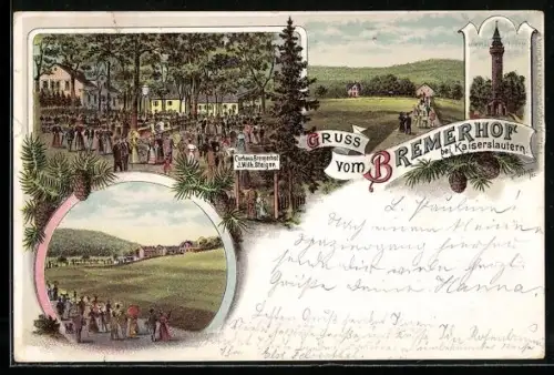 Lithographie Kaiserslautern, Gasthaus und Kurhaus Bremerhof, Bes. J. Wilh. Steiger