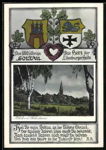 AK Soltau, Festpostkarte 1937, Das 1000-jährige Soltau, Blick von der Seilerstrasse zur Kirche