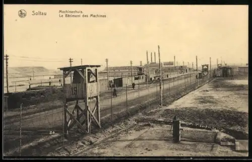AK Soltau, Kriegsgefangenenlager, Kraftwerk des Lagers, im Vordergrund Wachturm 19