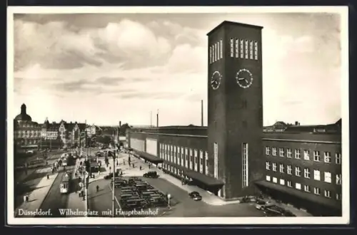 AK Düsseldorf, Wilhelmplatz mit Hauptbahnhof