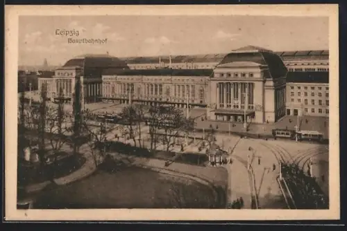 AK Leipzig, Hauptbahnhof aus der Vogelschau