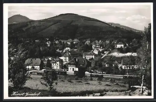 AK Jonsdorf, Totalansicht m. Bahnhof, Gemeindamt, Kurhaus