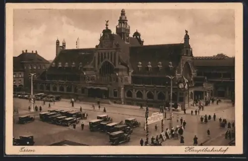 AK Essen, Hauptbahnhof aus der Vogelschau, mit Vorplatz