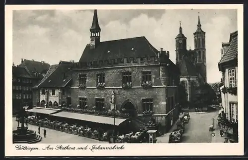 AK Göttingen, Am Rathaus und Johanniskirche, Gasthaus-Terrasse