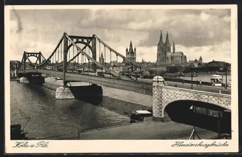 AK Köln a. Rh., Hindenburgbrücke u. Dom-Panorama
