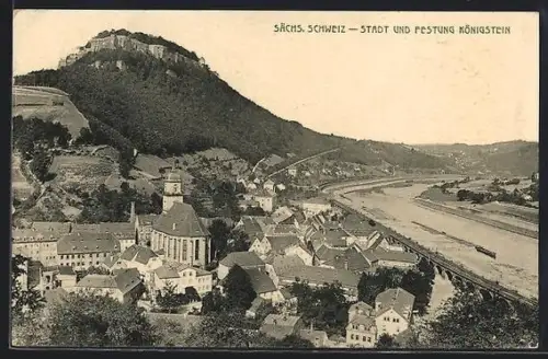 AK Königstein /Sächs. Schweiz, Stadt, Festung Königstein, Elbtal