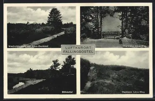 AK Fallingbostel, Wacholderpark mit Löns-Denkmal, Hermann Löns-Weg, Böhmetal
