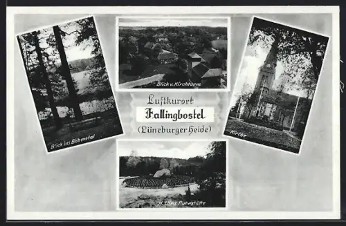 AK Fallingbostel /Lüneburger Heide, Blick vom Kirchturm, Kirche, H. Löns Ruhestätte, Blick ins Böhmetal