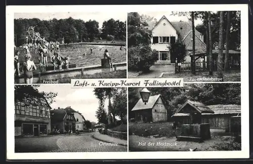 AK Fallingbostel, Freibad, Jugendherberge, Ortsmitte, Hof der Heidmark, Freibad