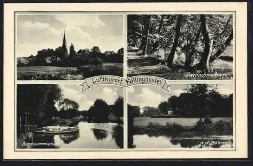 AK Fallingbostel, Kirche, Liethpromenade, Bootsvermietung, an der Böhme