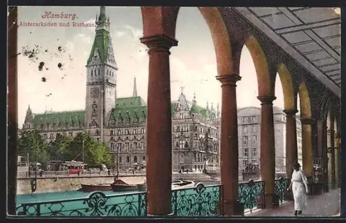 AK Hamburg, Alsterarkaden und Rathaus