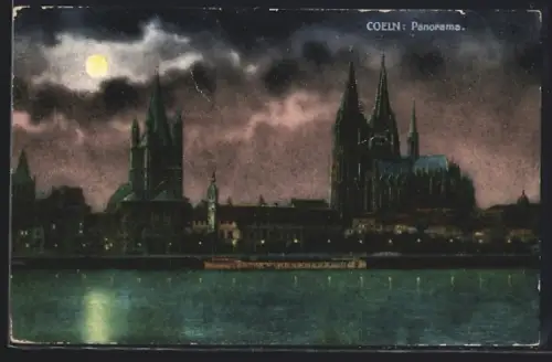 AK Köln, Panorama bei Nacht
