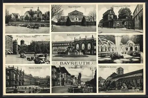AK Bayreuth, Röhrensee, Schlossbrunnen, Hauptmarkt