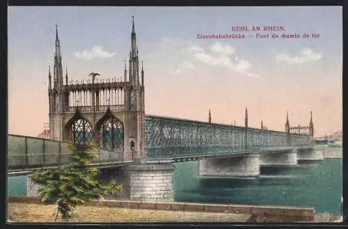 AK Kehl am Rhein, Eisenbahnbrücke