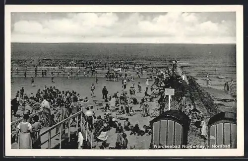 AK Norderney, Strand und Badegästen