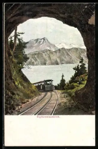 AK Rigitunnelausblick mit Bergbahn