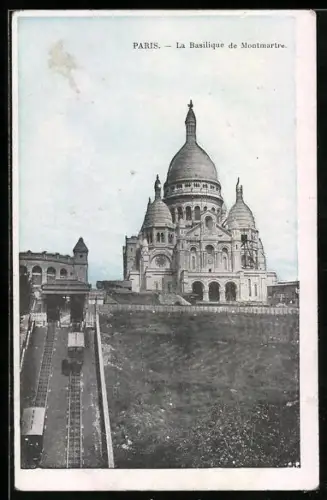 AK Paris, La Basilique de Montmartre, Bergbahn
